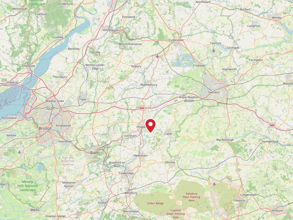 Map showing our coverage around Chippenham & North Wiltshire