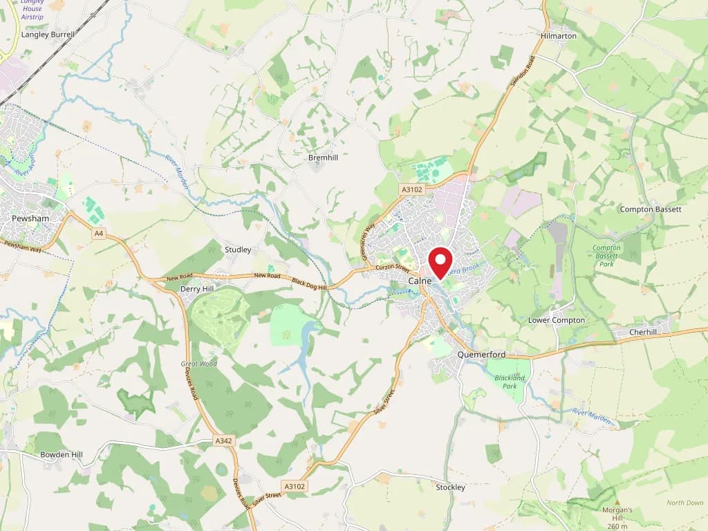 Map showing our coverage around Calne & the surrounding area