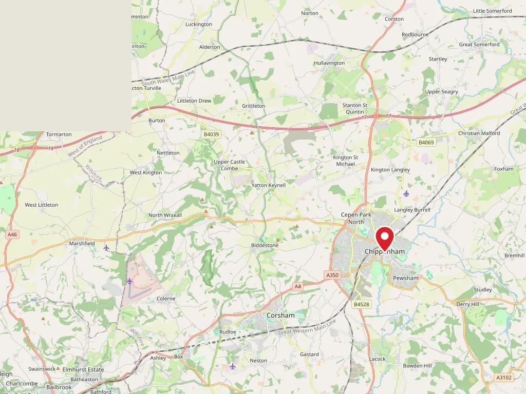 Map showing our coverage around Chippenham & the surrounding area