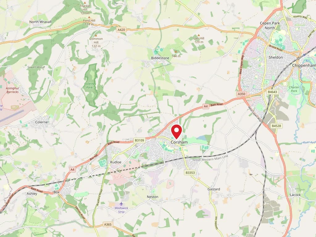 Map showing our coverage around Corsham & the surrounding area