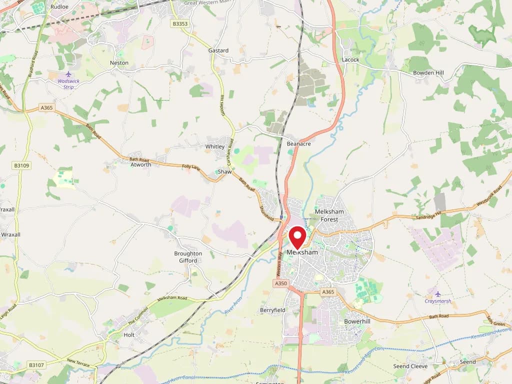 Map showing our coverage around Melksham & the surrounding area